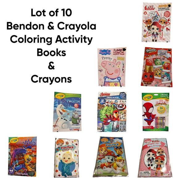 Lot of 10 Coloring Activity Book Crayons Markers LOL Peppa Pig Frozen Avengers - Picture 1 of 16
